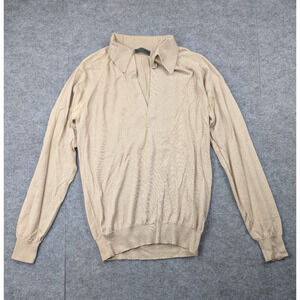 Prada Cashmere Sweater Mens EU 52 Large Silk Blend Collared Quiet Luxury Italy